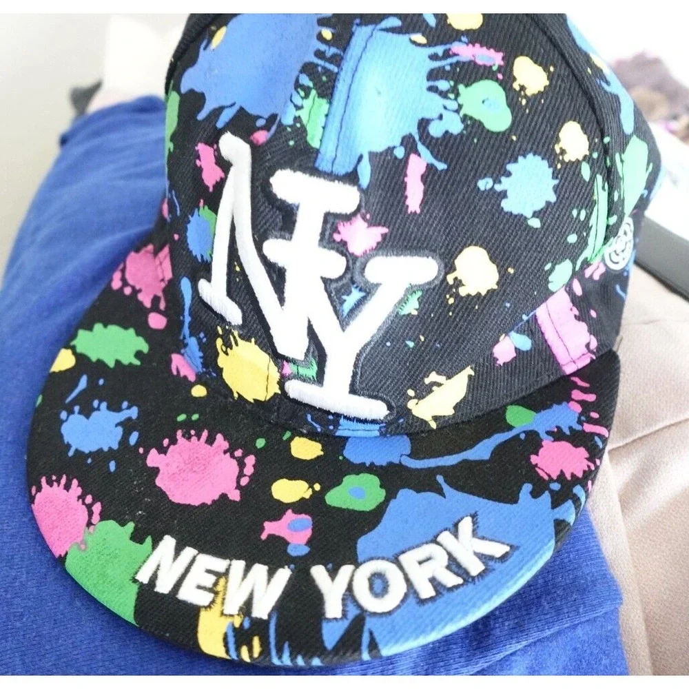 City Gang NY New York Splash Paint Graffiti Black Multi‎ Baseball Cap Hat Retro